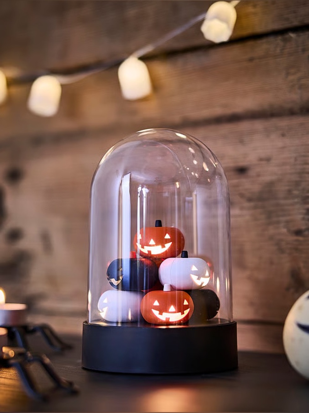 Halloween Glass Dome Pumpkin Light Decoration - Black Base